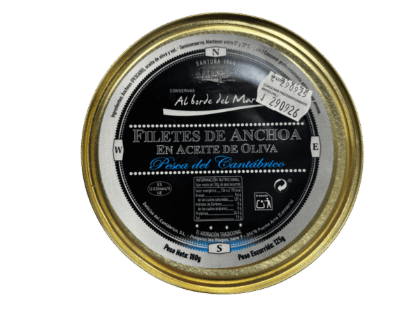 Anchoa del Cantábrico Serie Oro 22/24 filetes en aceite de oliva, formato pandereta 180 g