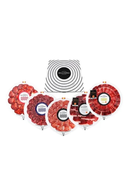 Pack de cinco loncheados ibéricos de bellota con jamón y paleta DOP Los Pedroches, lomo, salchichón y chorizo
