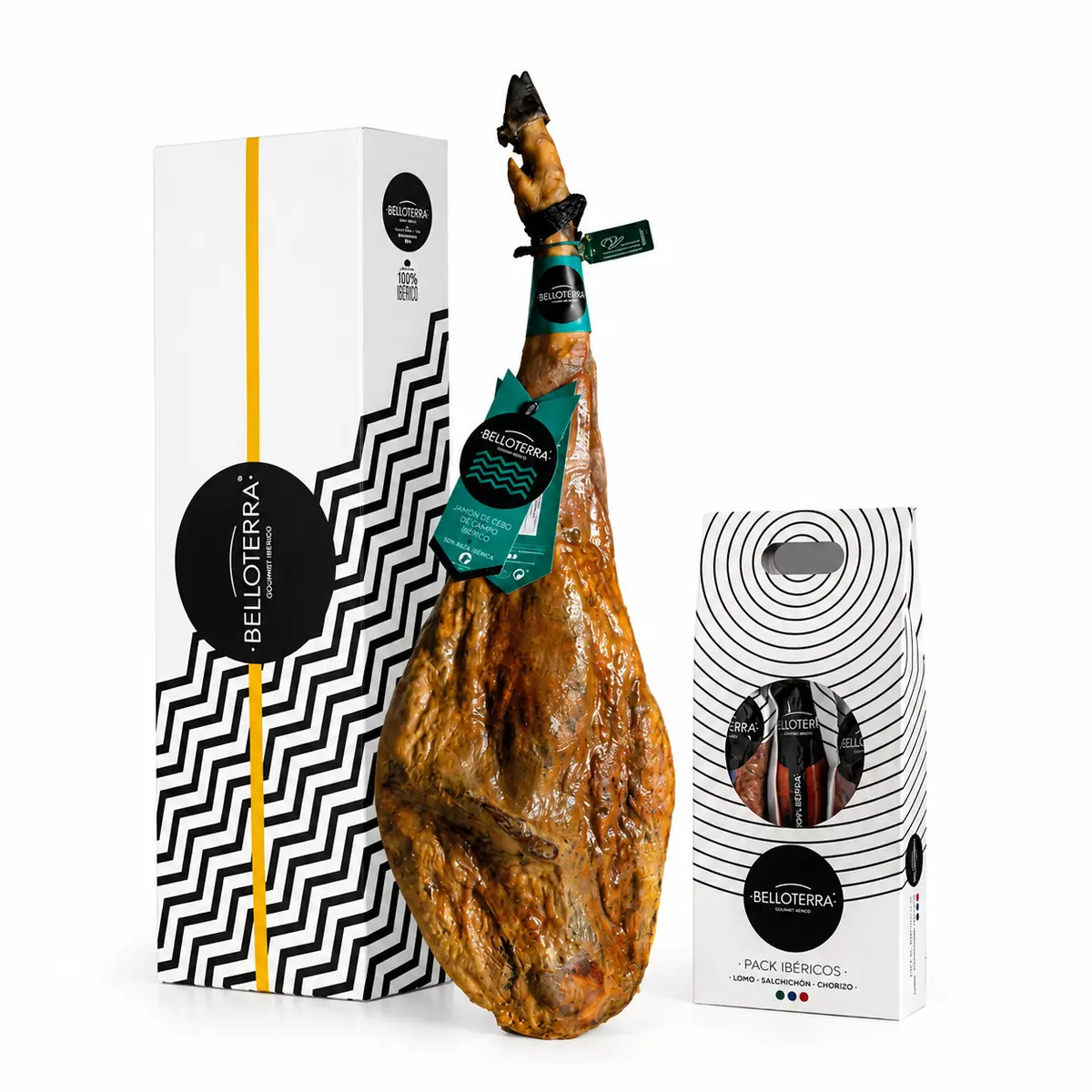 Lote con jamón de cebo de campo ibérico 50% y pack de embutidos Belloterra
